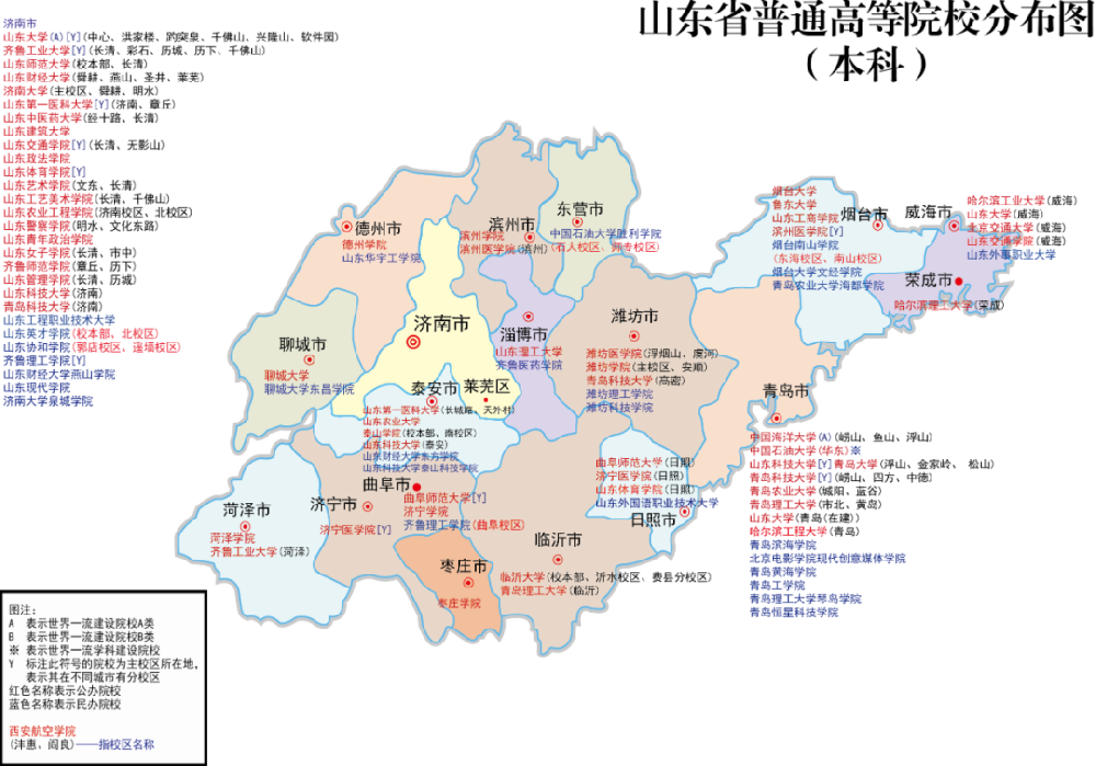 高考必看：山东省公办、民办高校分布图（具体到市！）